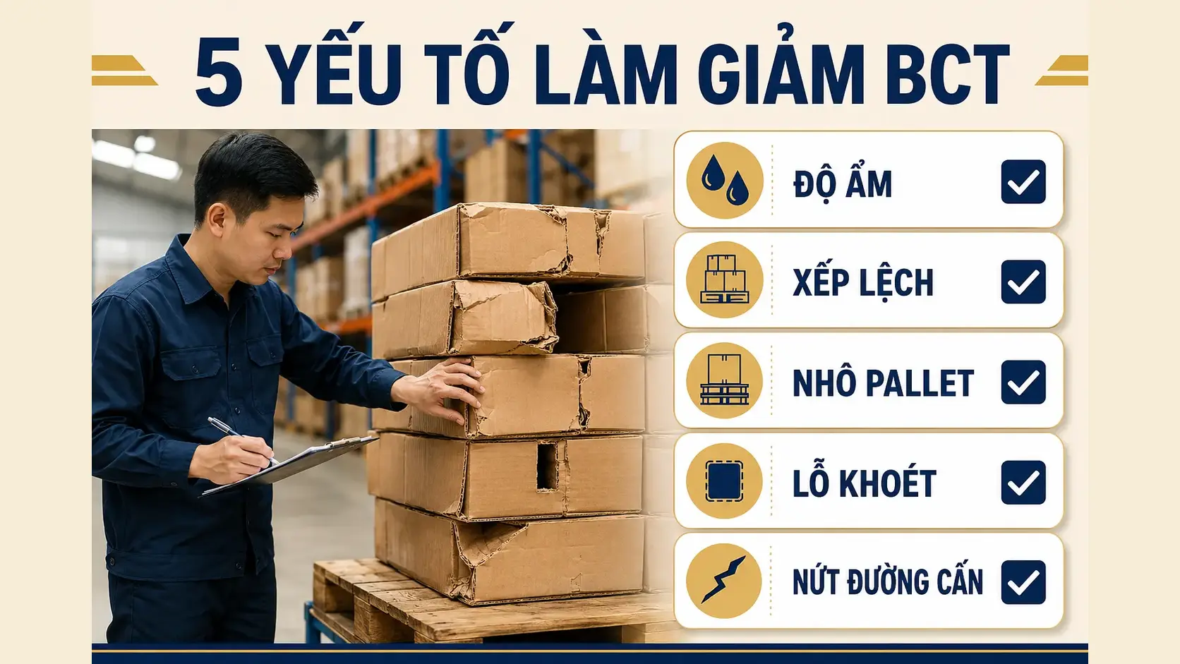 ECT và BCT là gì? Cách chọn thùng carton theo tải và xếp chồng 2 Các yếu tố làm giảm sức chịu nén BCT ngoài thực tế