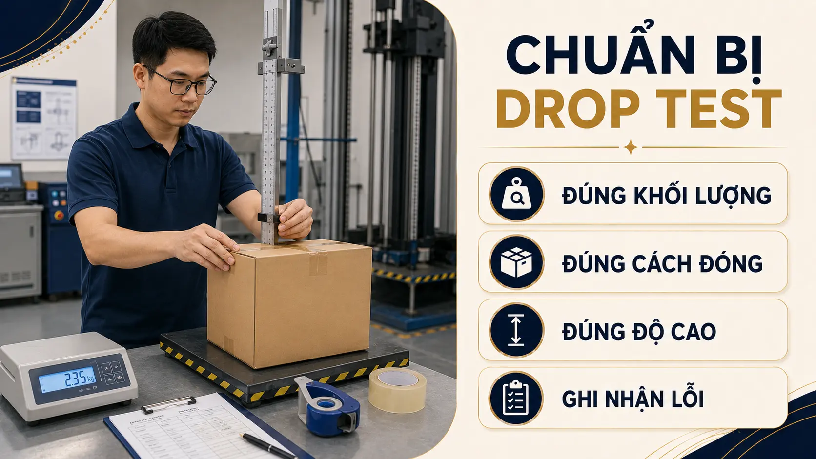 Drop Test bao bì là gì? Checklist thử rơi trước sản xuất hàng loạt 1 Drop test đánh giá hệ sản phẩm insert và thùng
