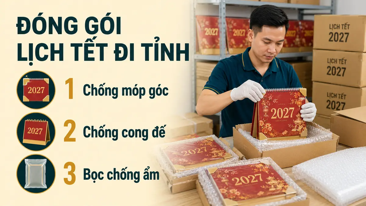Đóng Gói Lịch Tết Gửi Đi Tỉnh: Chống Móp, Cong Đế, Bung Gáy Và Ẩm Giấy 1 Đóng gói lịch Tết vận chuyển chống móp cong - hướng dẫn thực tế