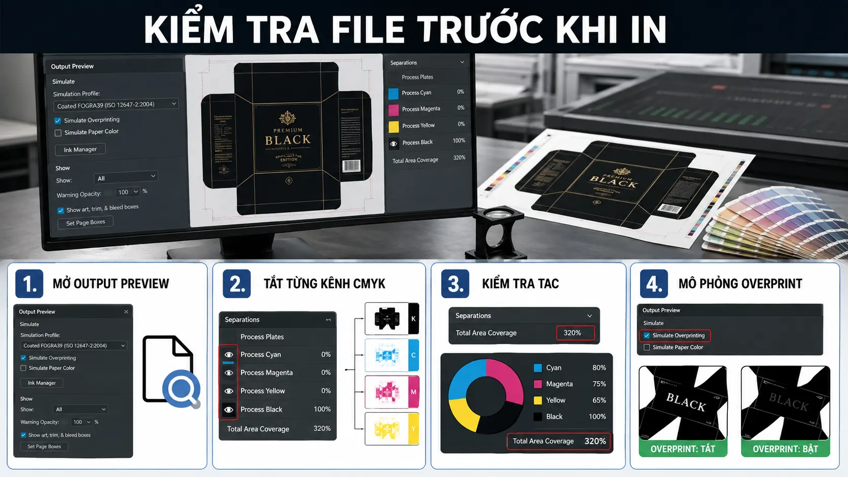 Rich Black và K100 khác nhau thế nào? Công thức dùng cho chữ và nền 2 5 lỗi sử dụng màu đen thường gặp khi in offset