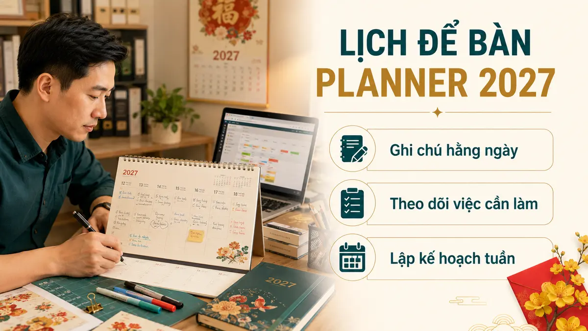 Lịch để bàn planner 2027 có ghi chú