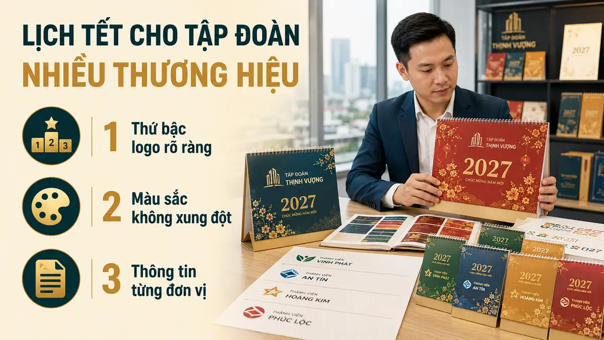 Thiết kế lịch Tết cho tập đoàn nhiều thương hiệu - hướng dẫn thực tế