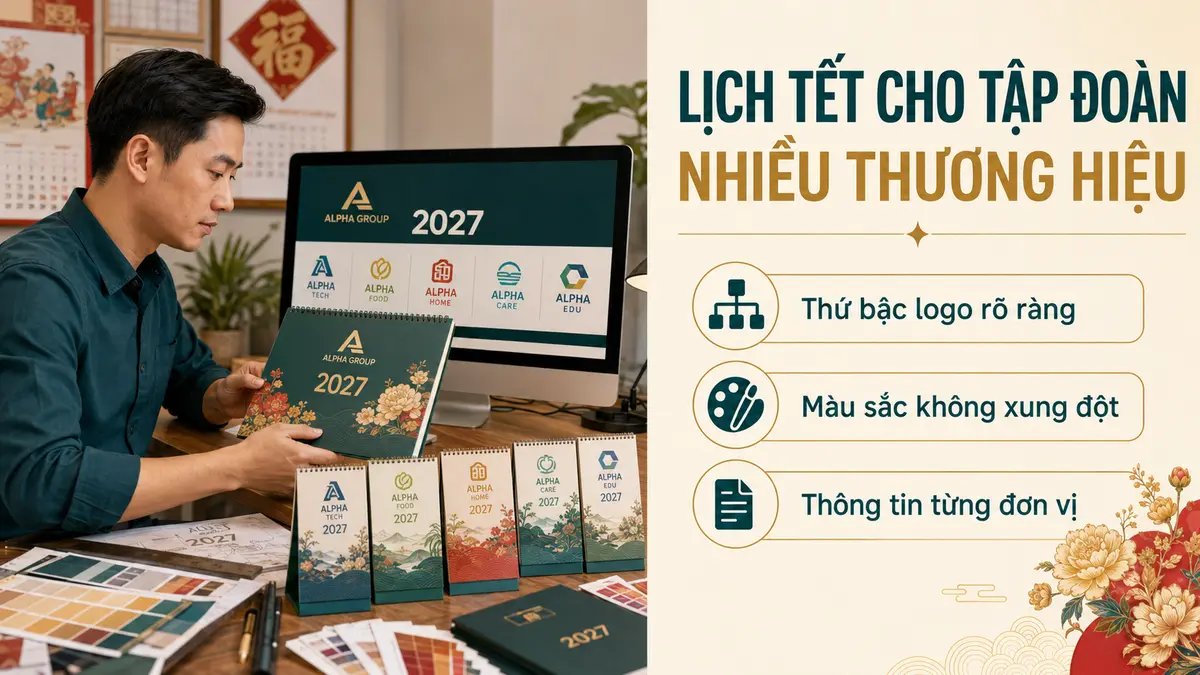 Thiết kế lịch Tết cho tập đoàn nhiều thương hiệu