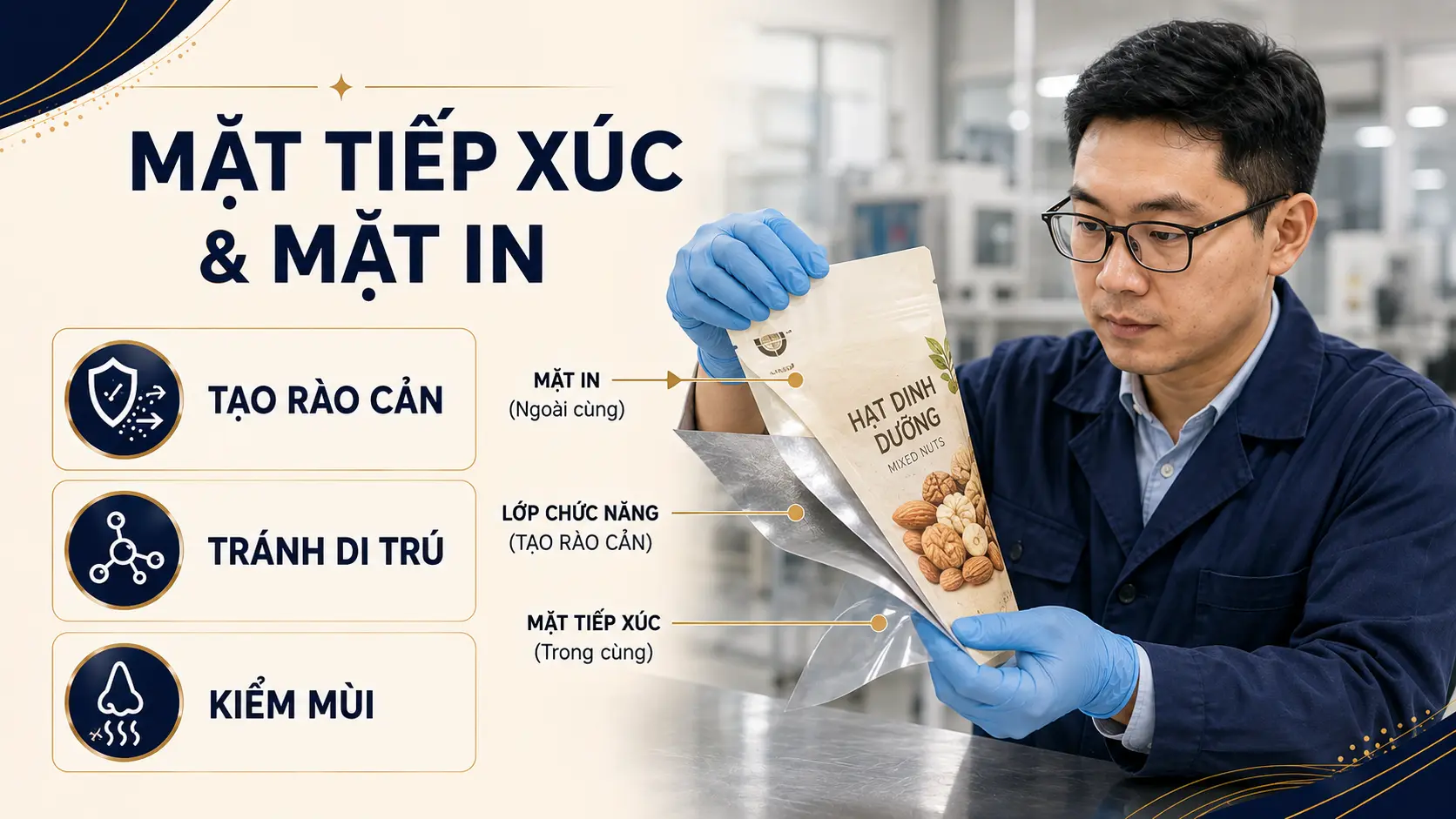 Mặt cắt cấu trúc bao bì tiếp xúc thực phẩm