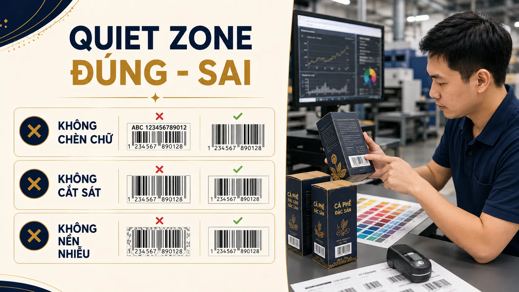 So sánh quiet zone mã vạch đúng và sai