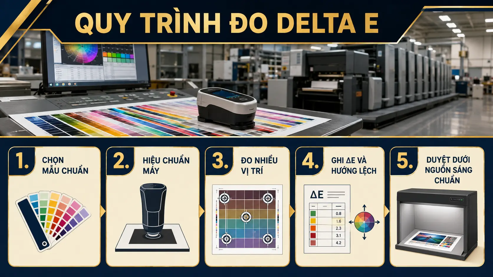 Quy trình đo Delta E trong in ấn gồm 5 bước