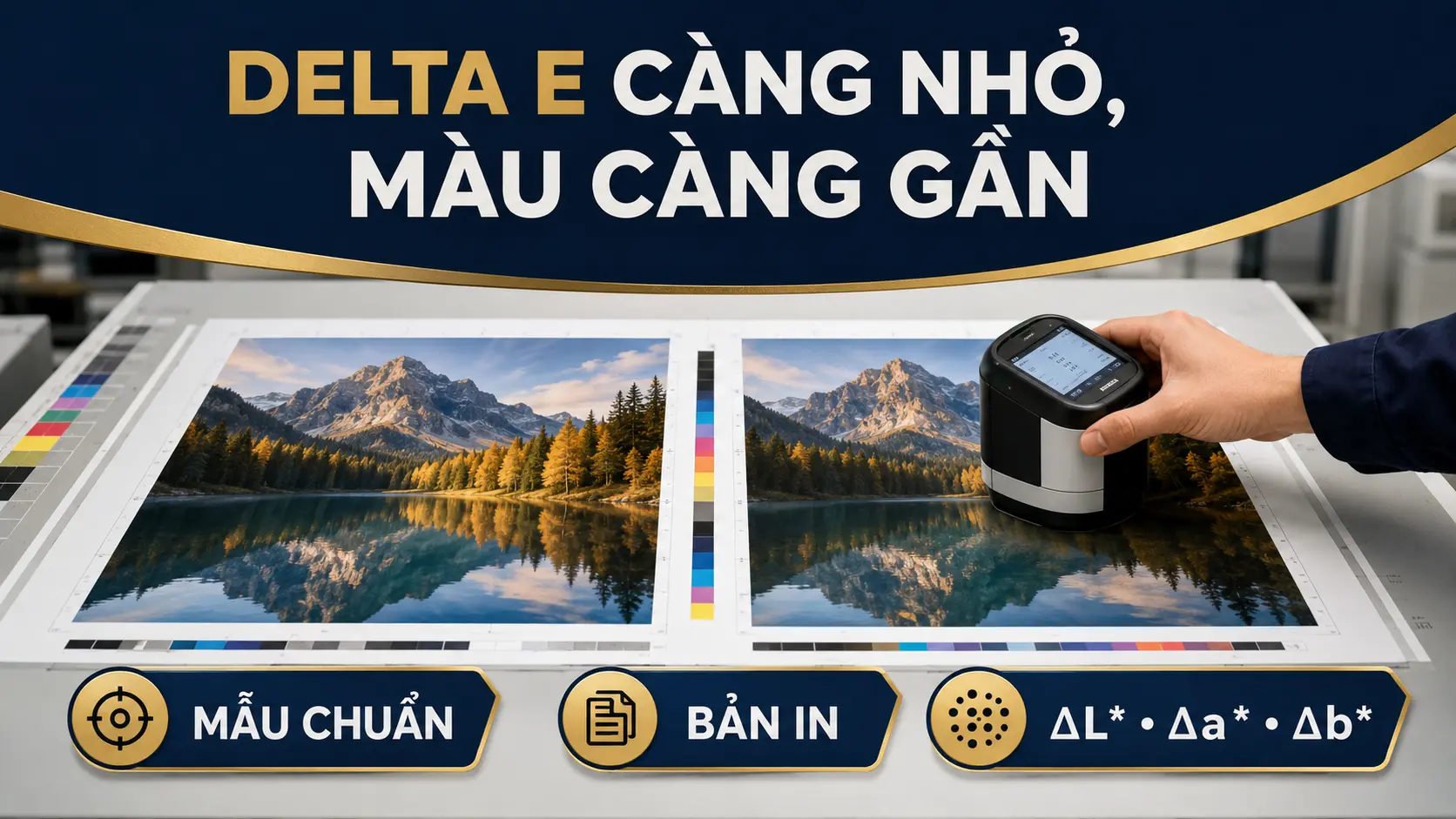 So sánh mẫu chuẩn và bản in khi đo Delta E