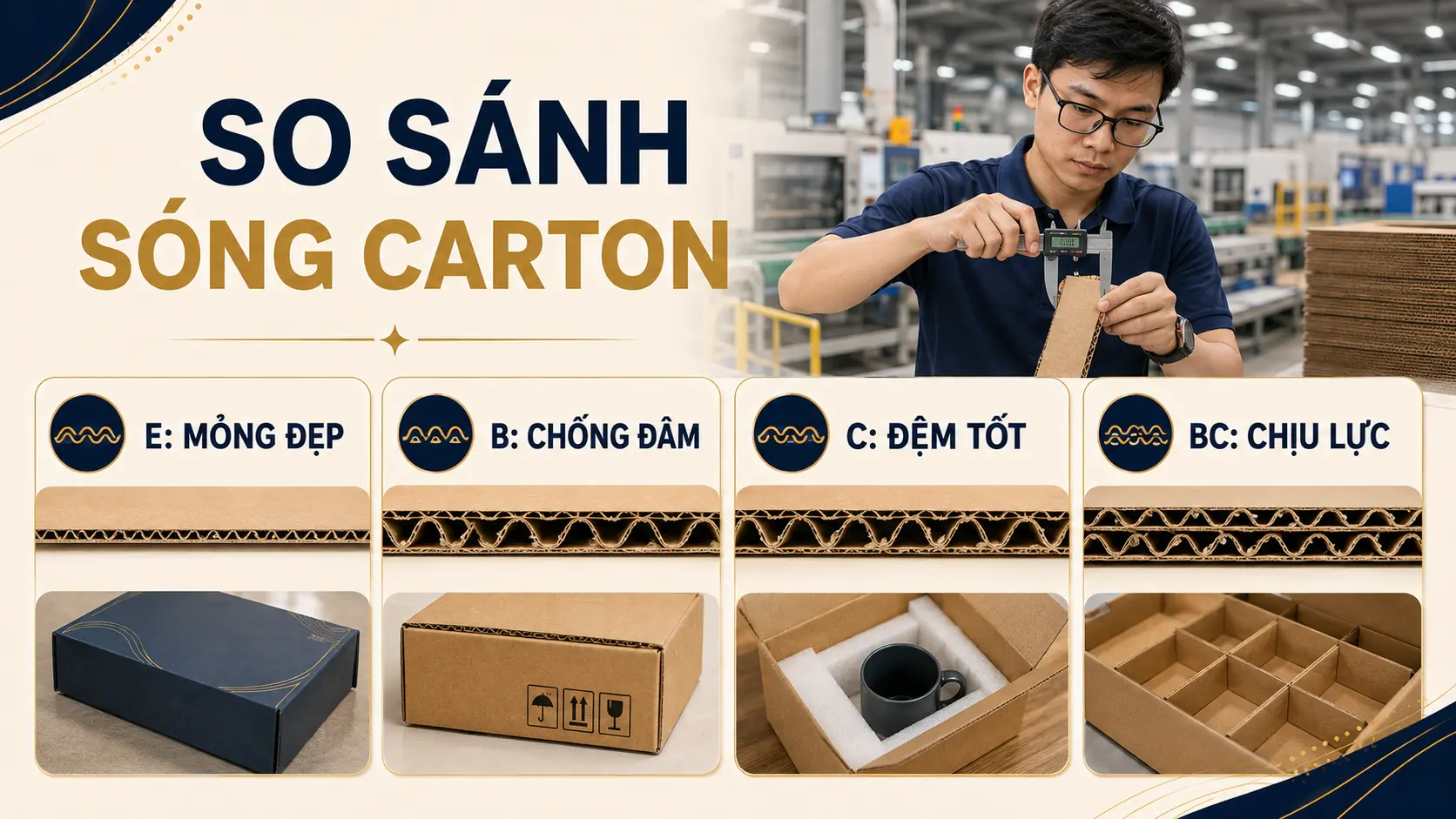 Cấu tạo carton sóng gồm giấy mặt lớp sóng và giấy đáy