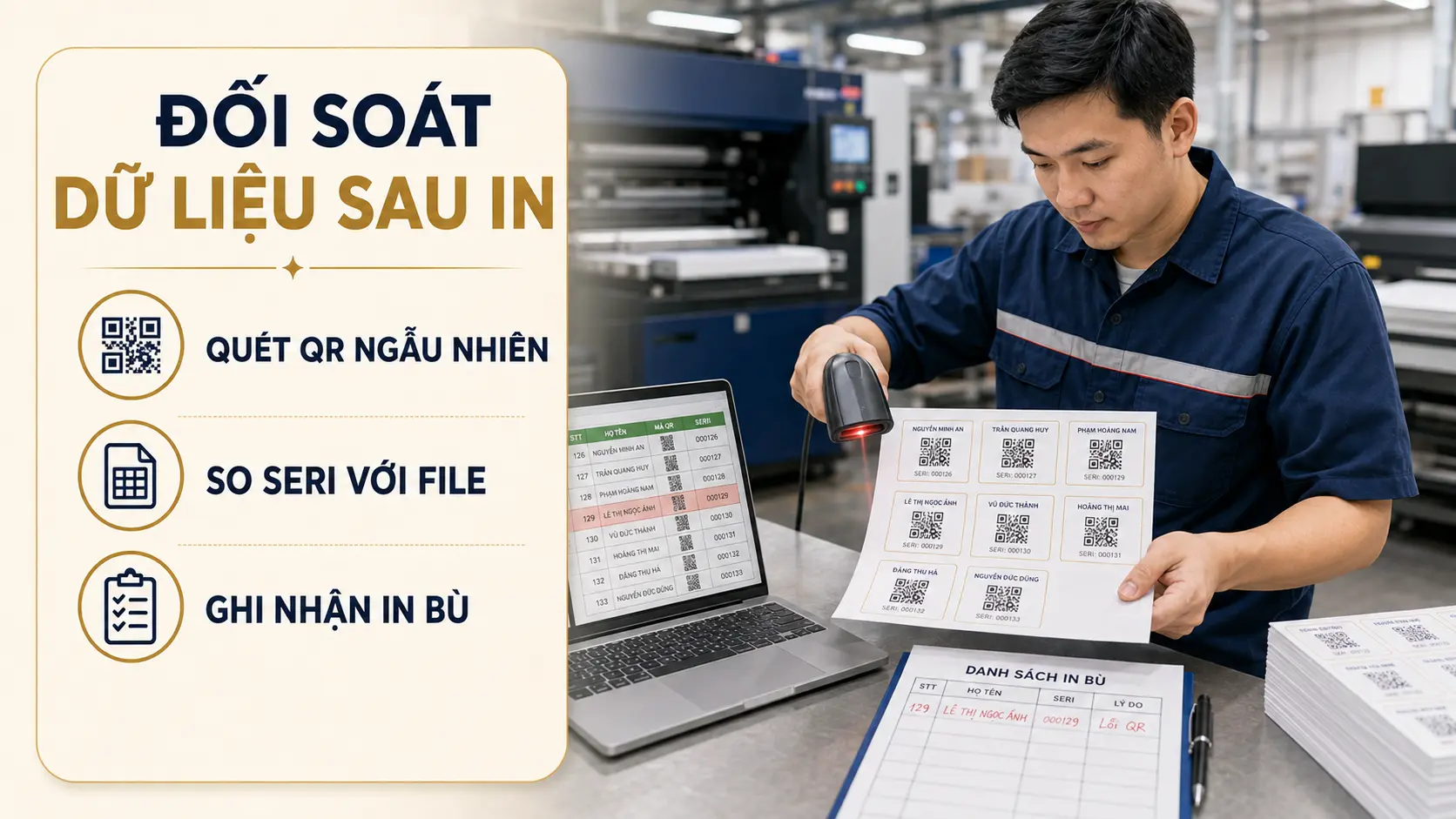 Variable Data Printing là gì? Cá nhân hóa tên, mã QR và số seri trên từng bản in 3 Quy trình CSV template proof sản xuất và đối soát VDP