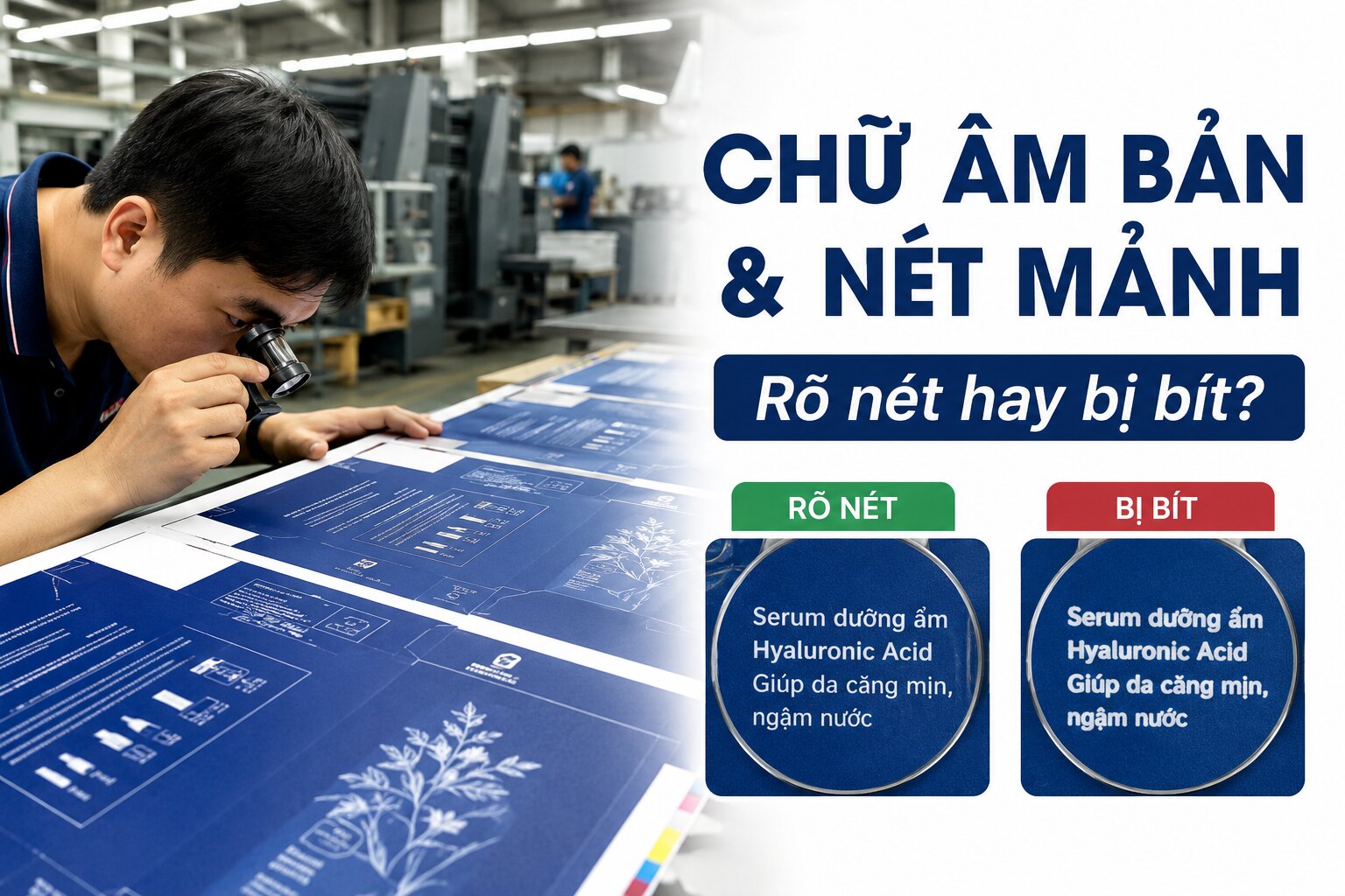 Chữ âm bản và nét mảnh: Giới hạn cần biết trước khi in 1 Kỹ thuật viên kiểm tra chữ âm bản và nét mảnh khi in