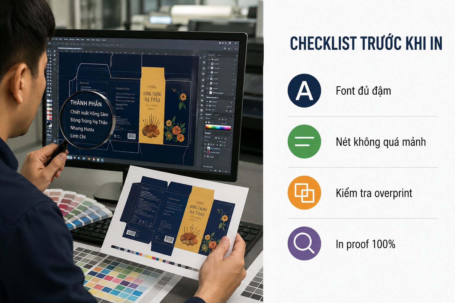 Chữ âm bản và nét mảnh: Giới hạn cần biết trước khi in 2 Checklist kiểm tra font, nét mảnh và overprint trước khi in