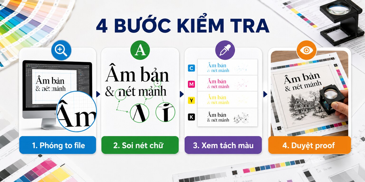Chữ âm bản và nét mảnh: Giới hạn cần biết trước khi in 3 Bốn bước kiểm tra chữ âm bản và nét mảnh khi in