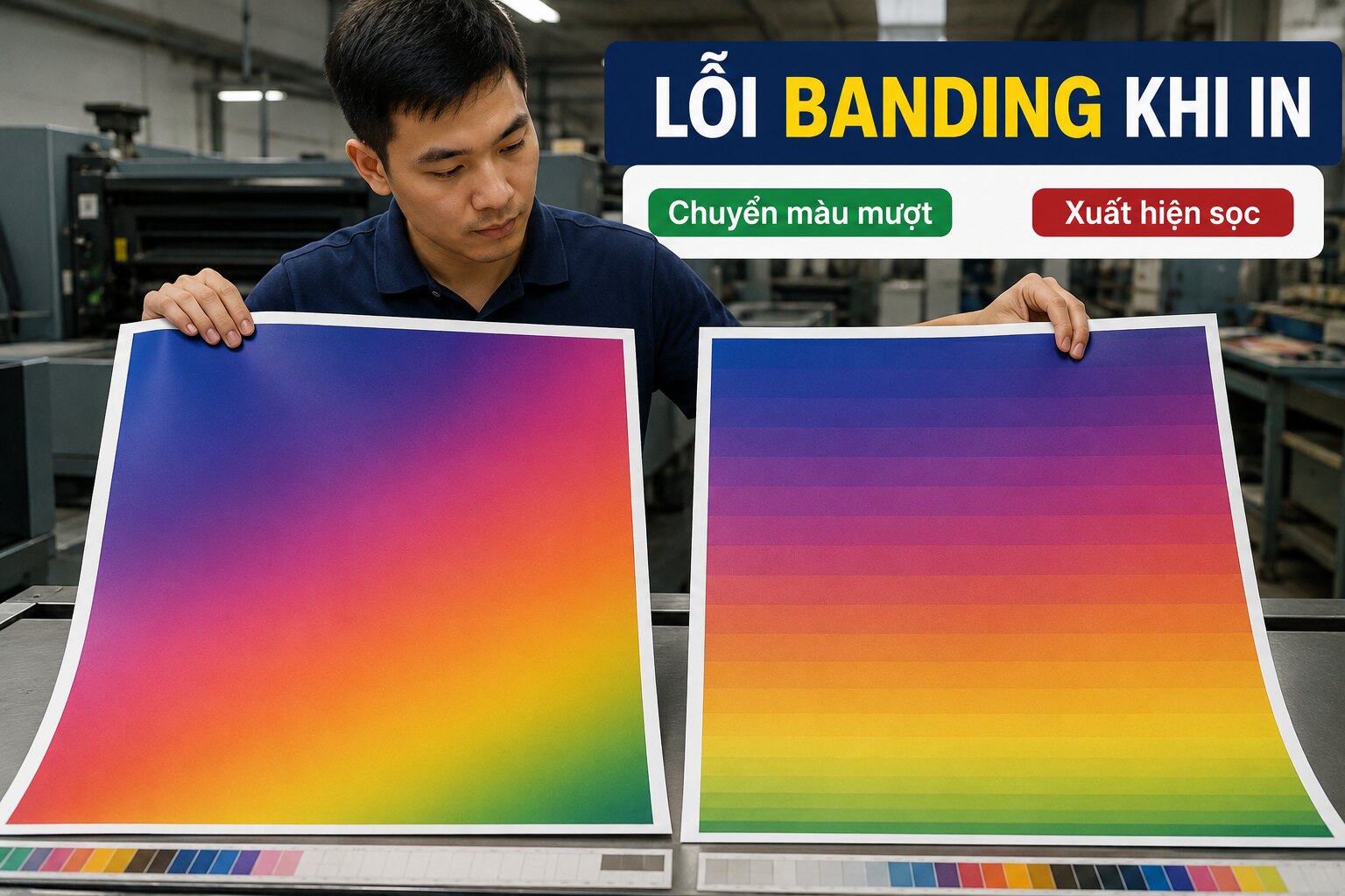 Lỗi banding là gì? Cách tránh sọc màu trên vùng chuyển sắc 1 So sánh bản chuyển màu mượt và lỗi banding khi in