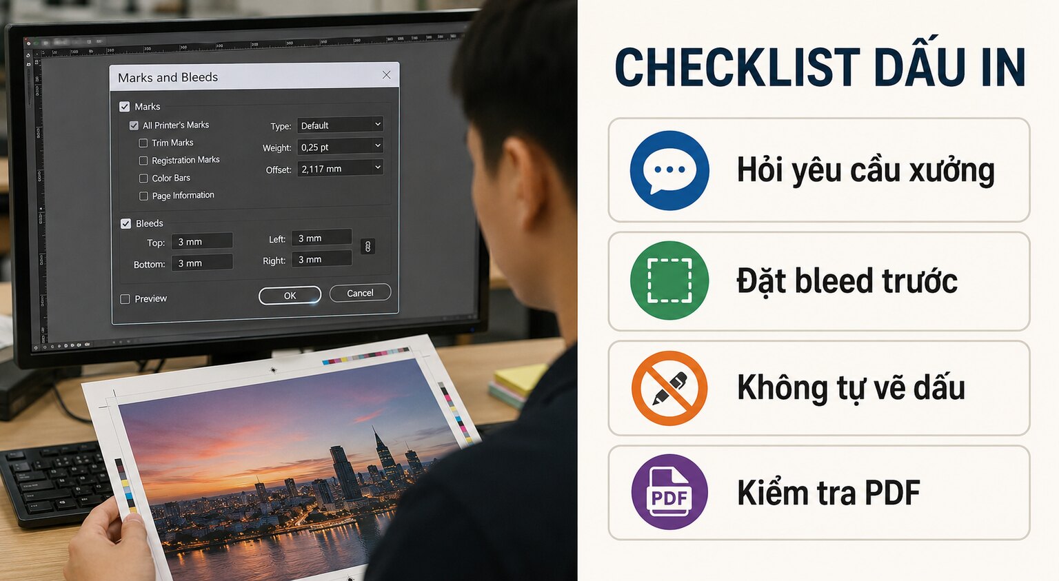 Checklist xuất printer marks và bleed đúng trước khi in
