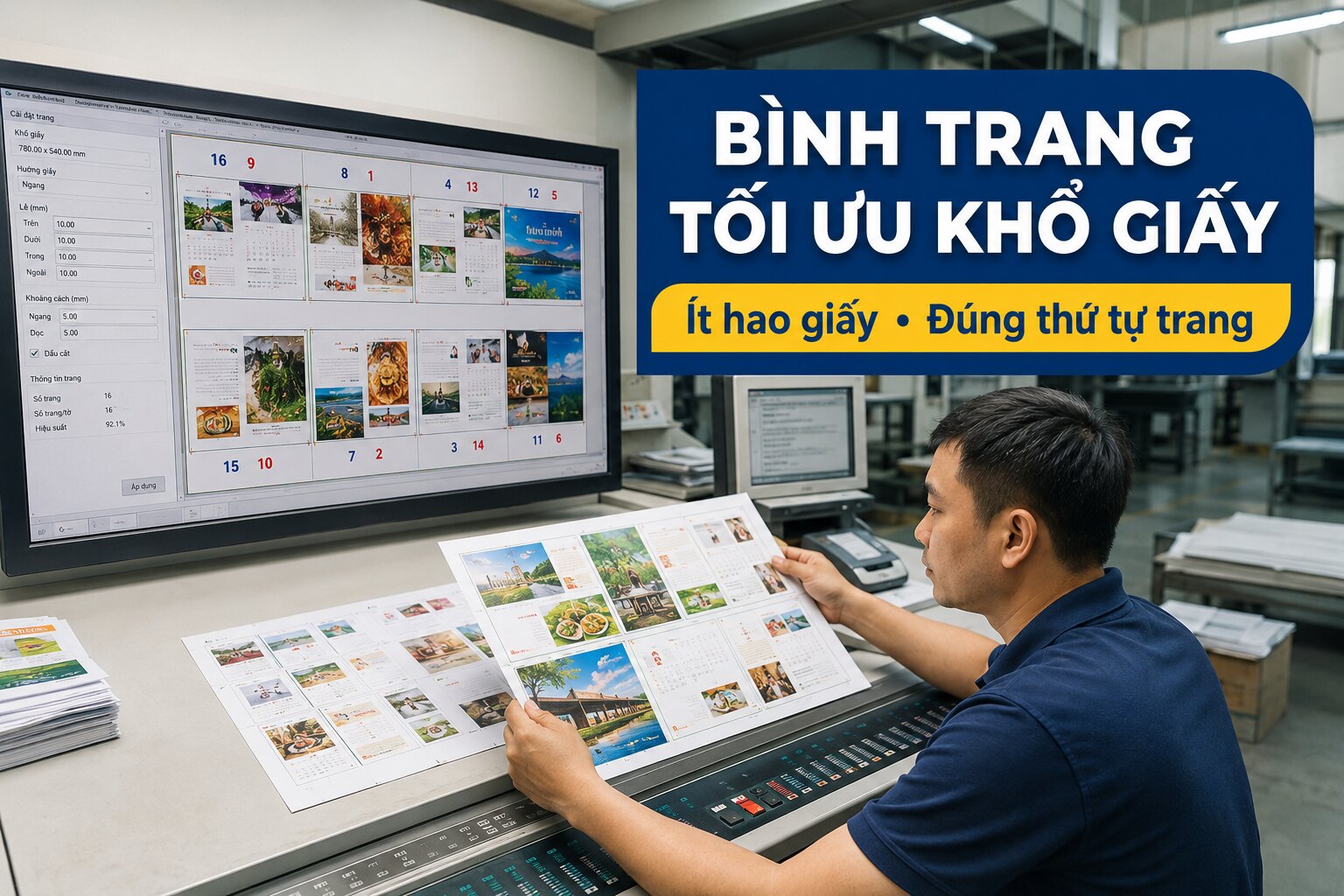 Kỹ thuật viên bình trang tối ưu khổ giấy trên hệ thống tiền kỳ