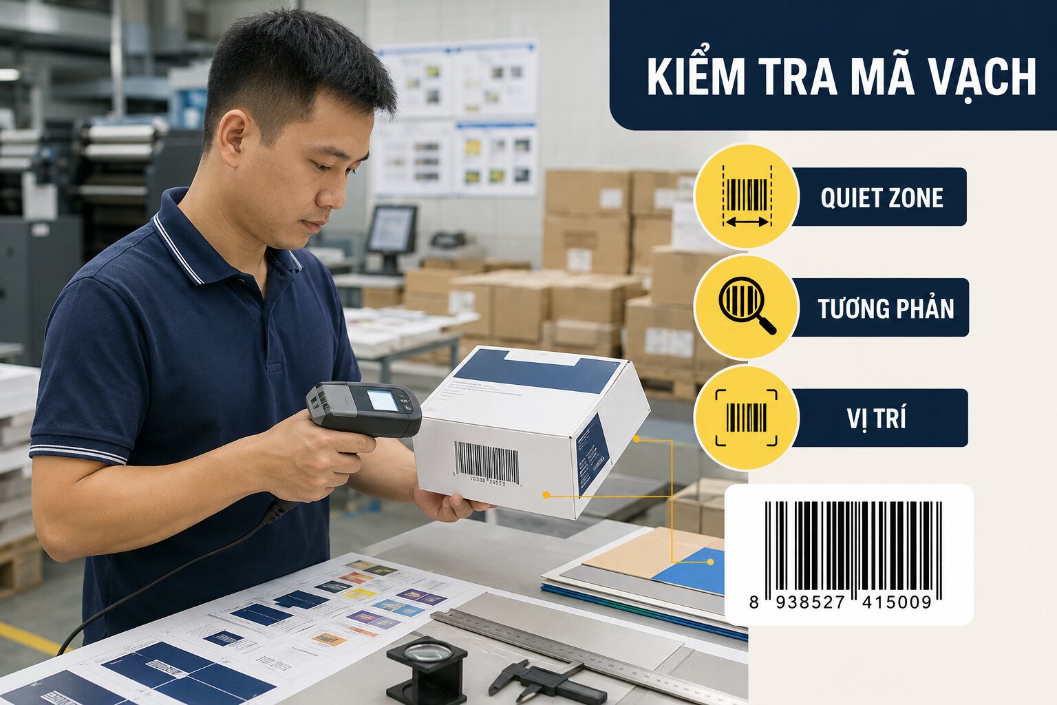 Kiểm tra mã vạch trước khi in bao bì: Checklist in hàng loạt 1 Kiểm tra mã vạch trước khi in bao bì trên mẫu thật