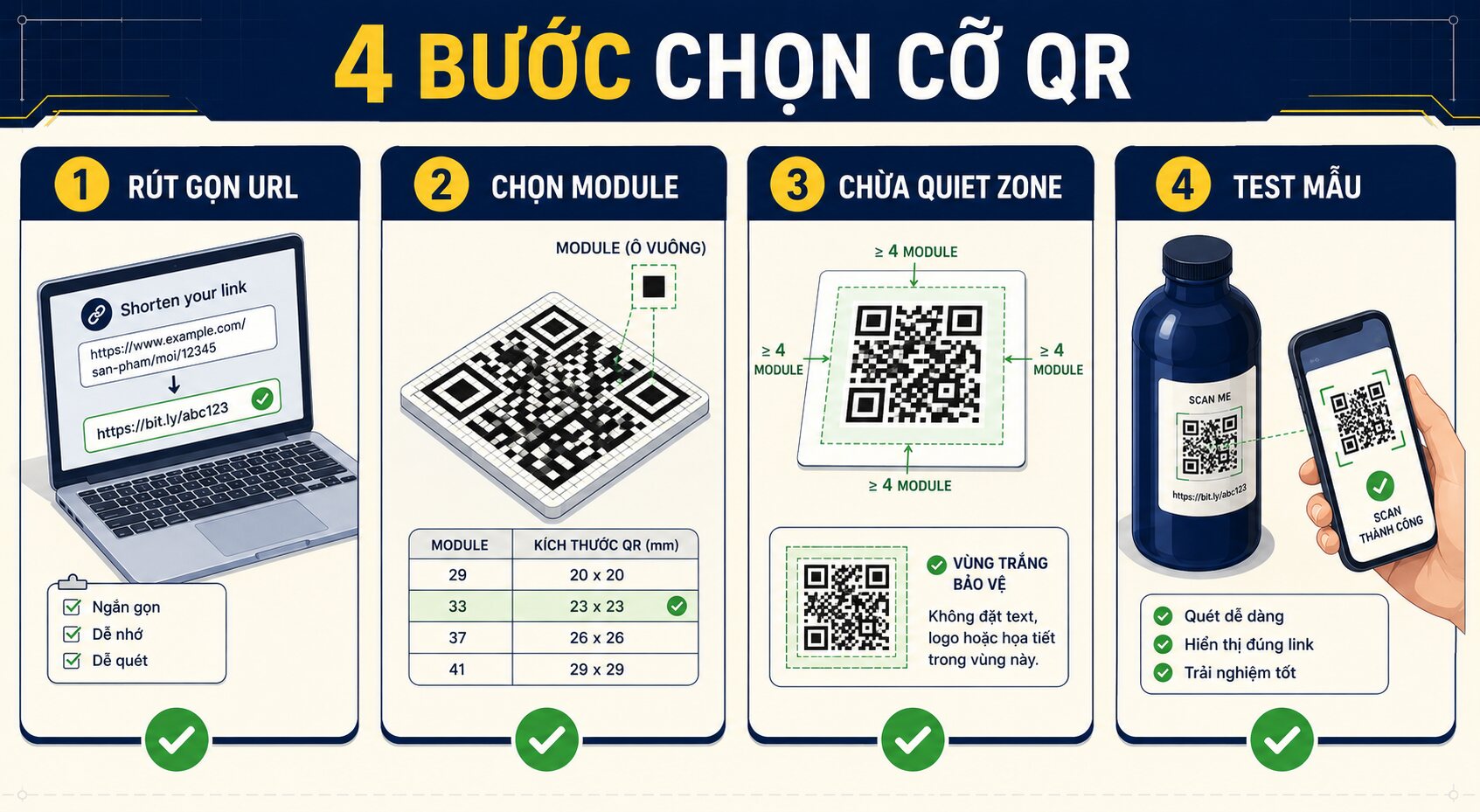 Bốn bước chọn kích thước QR code trên tem nhãn