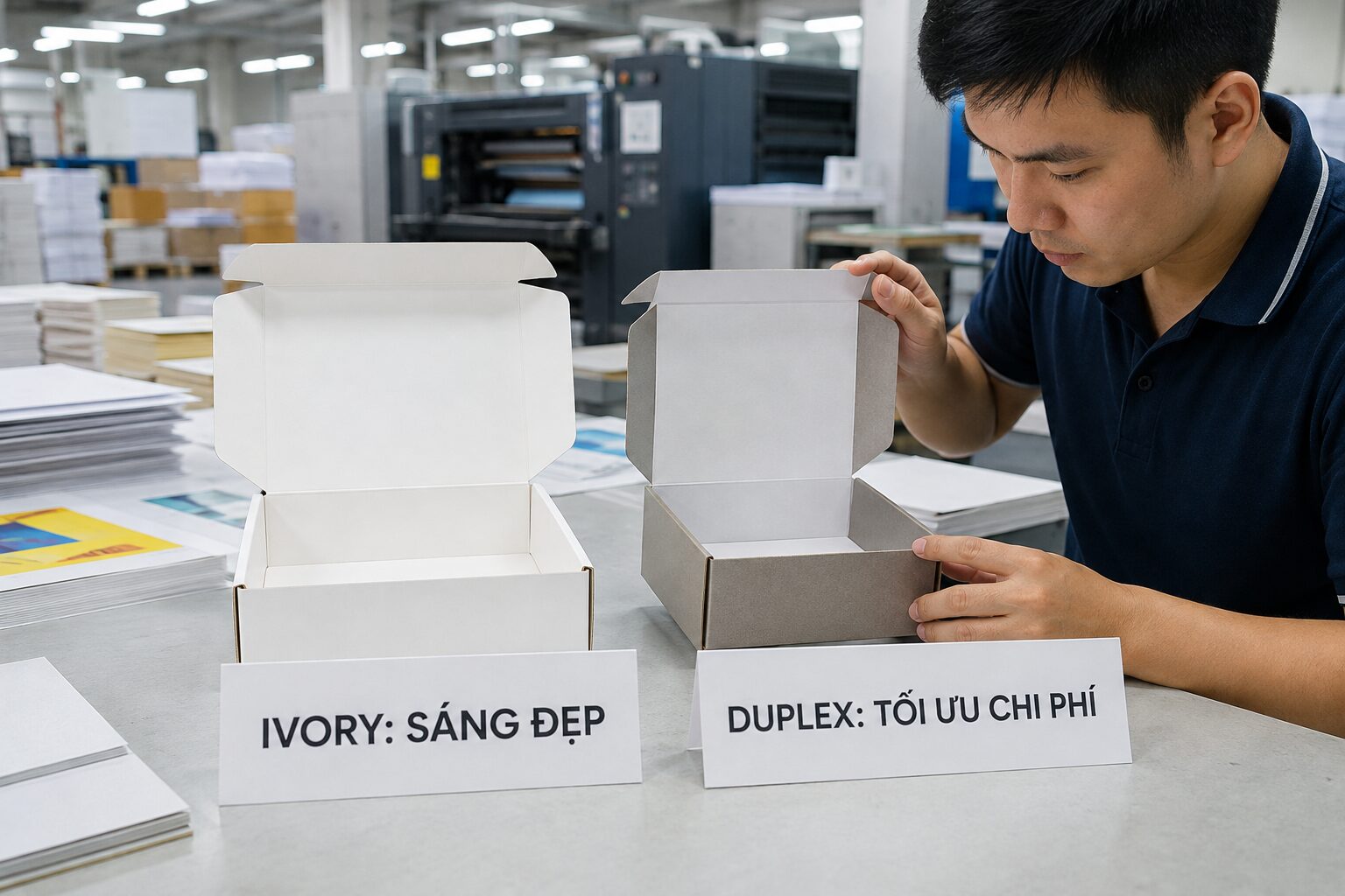 So sánh Ivory và Duplex cho hộp giấy tại xưởng in