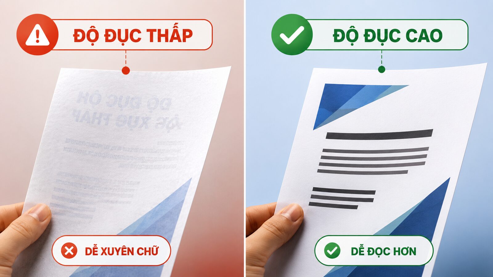 So sánh độ đục thấp và độ đục cao của giấy in