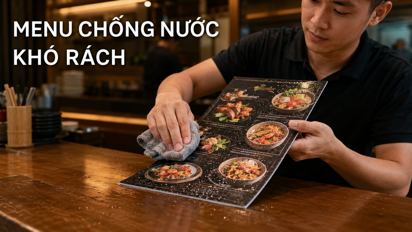 Menu in trên giấy synthetic chống nước được lau sạch