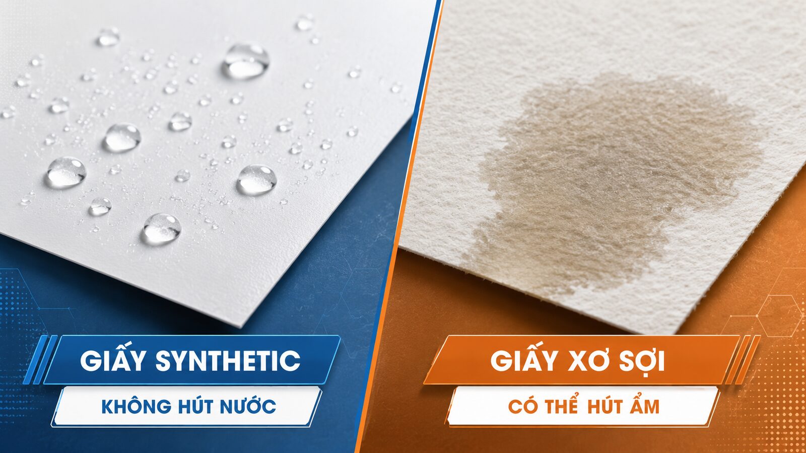 Giấy synthetic chống nước: Đặc điểm, ứng dụng và cách in 2 So sánh giấy synthetic và giấy xơ sợi khi gặp nước