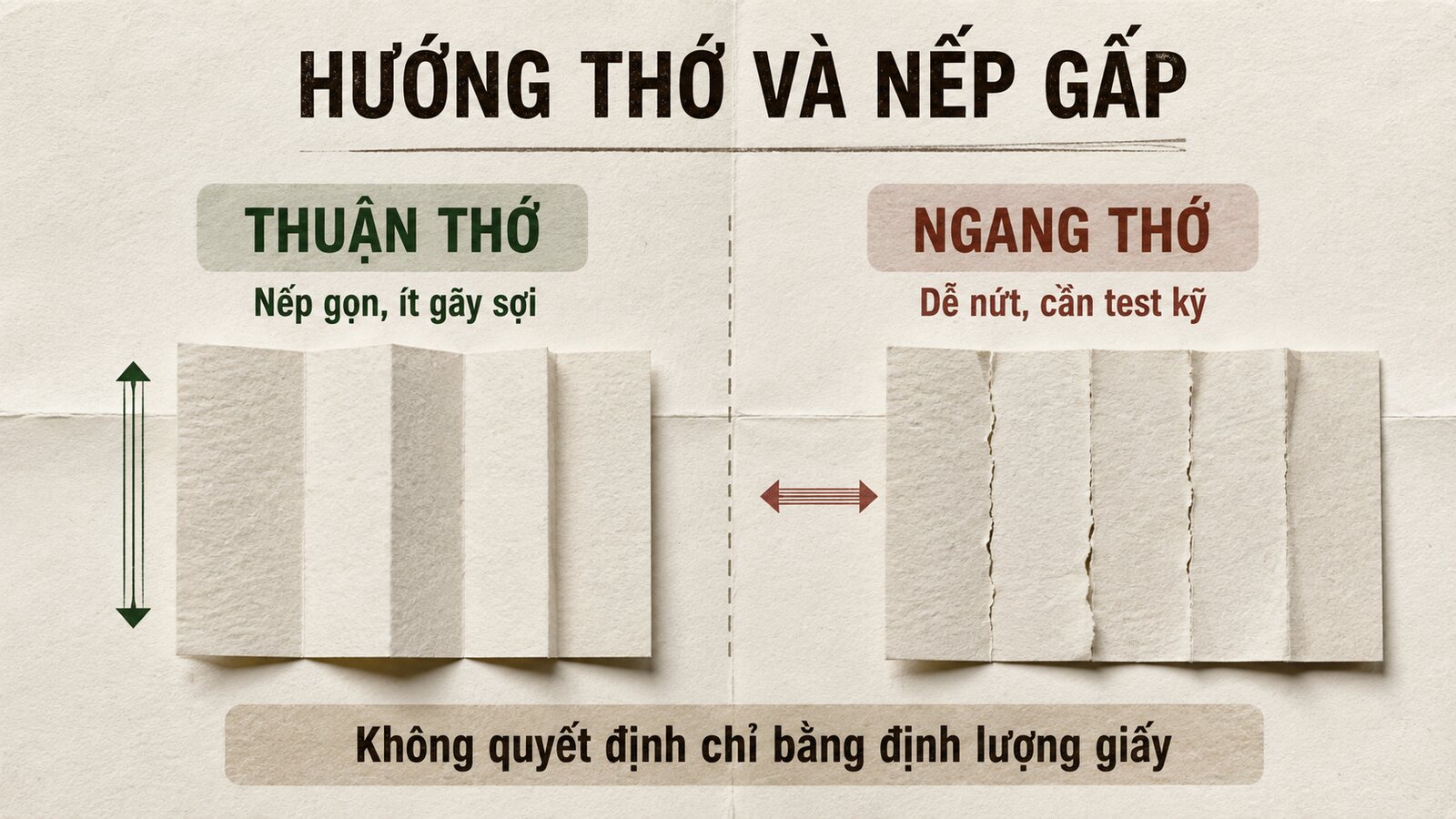 Cấn đường gấp là gì? Cách tránh nứt mực trên giấy dày 2 Sơ đồ hướng thớ giấy và đường cấn gấp chống nứt