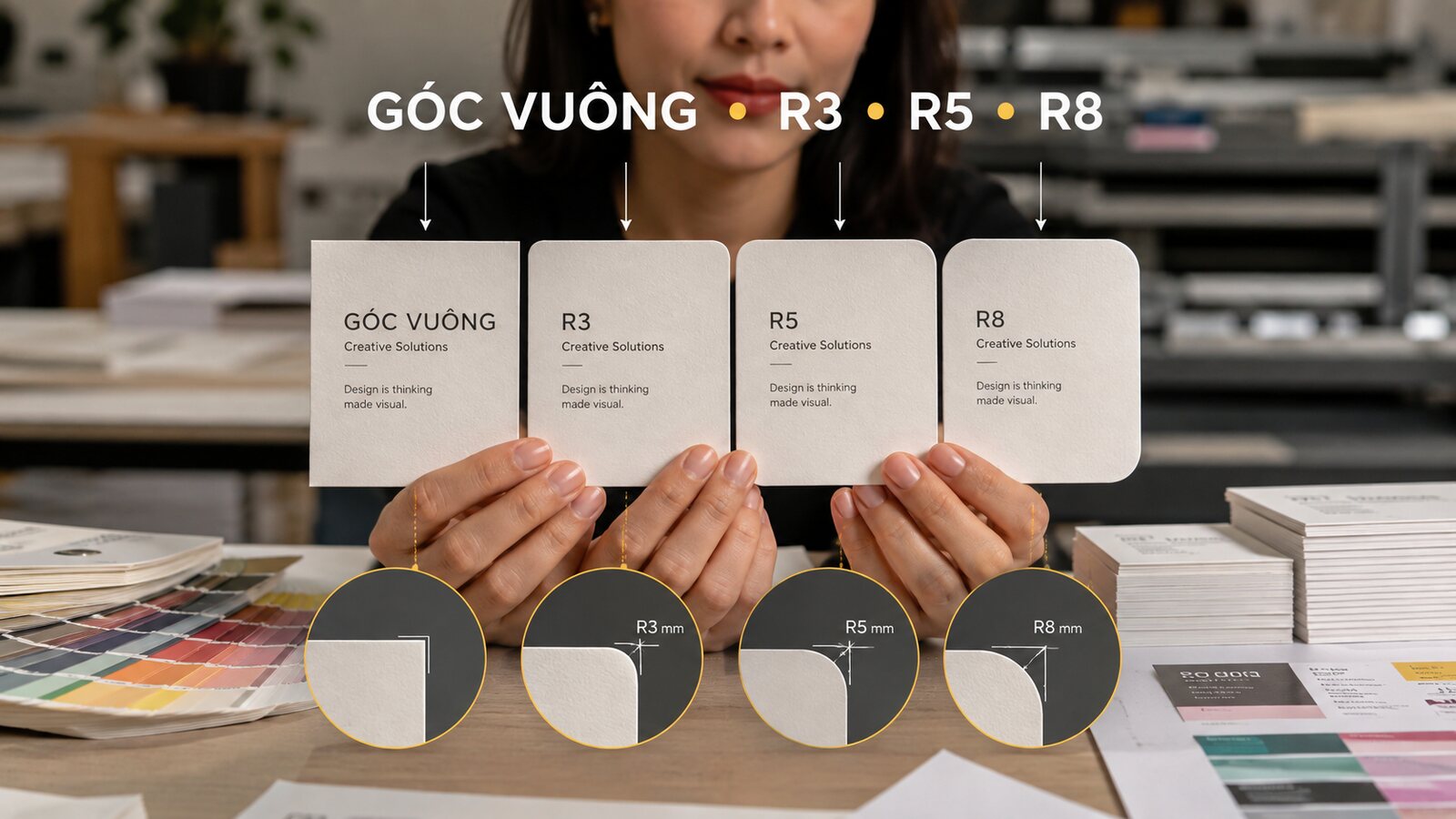 So sánh góc vuông R3 R5 R8 trên name card