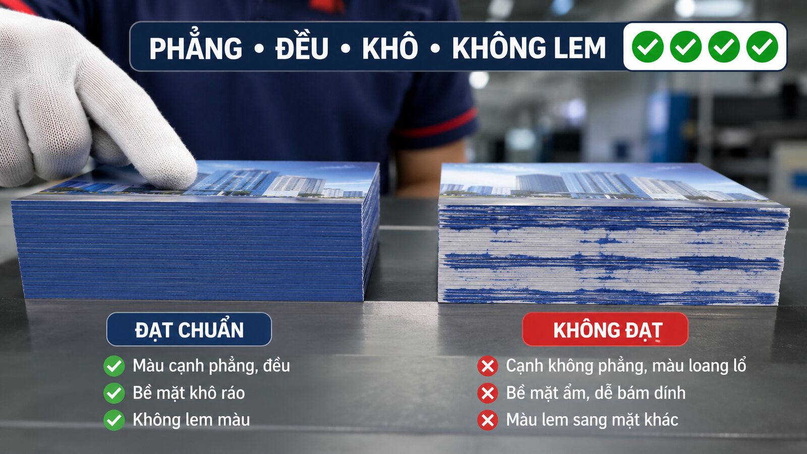 So sánh sơn cạnh giấy đạt chuẩn và bị lem
