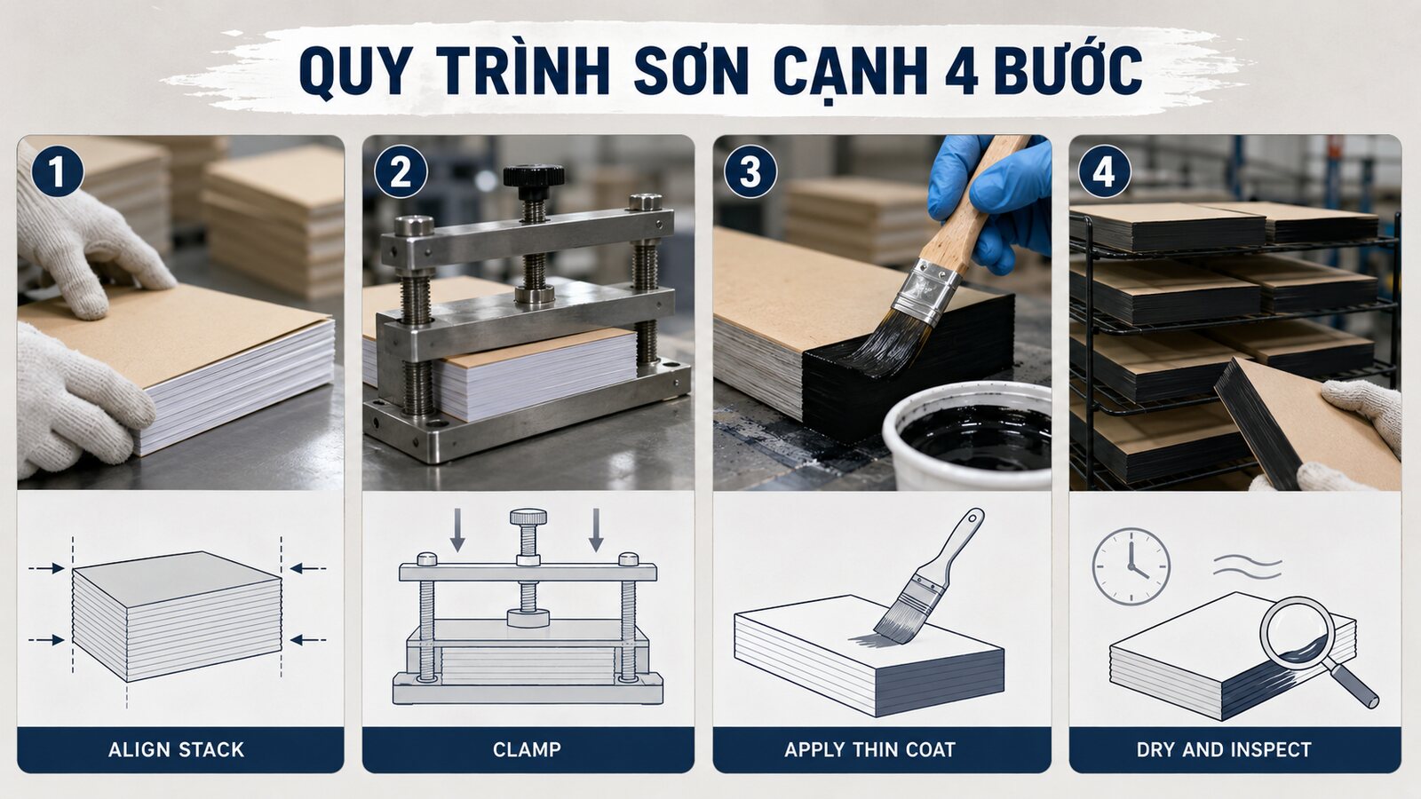 Quy trình bốn bước sơn cạnh giấy