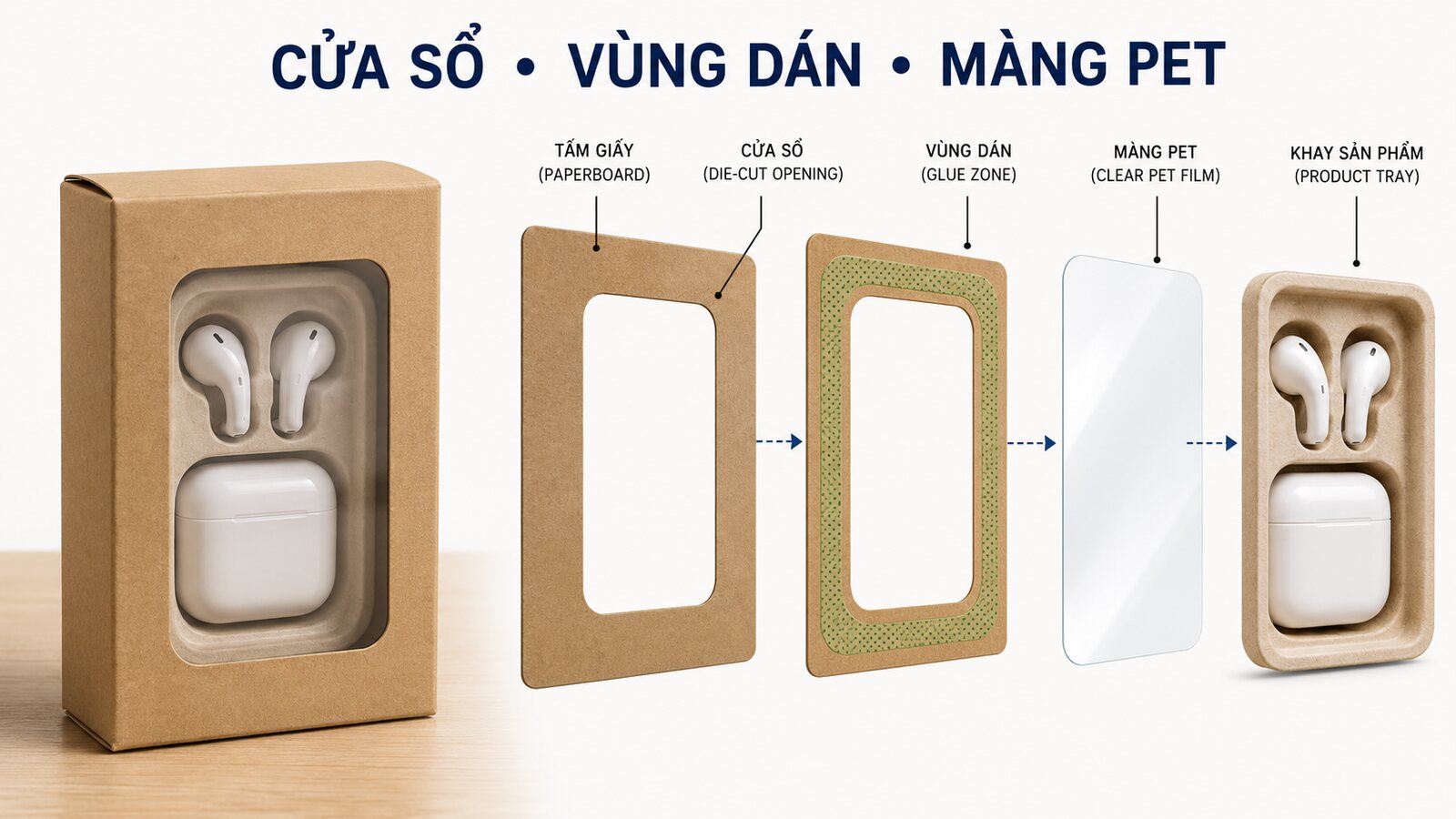 Cửa sổ mica trên hộp giấy: Chọn vật liệu và thiết kế 2 Cấu tạo cửa sổ mica trên hộp giấy gồm vùng dán và màng PET
