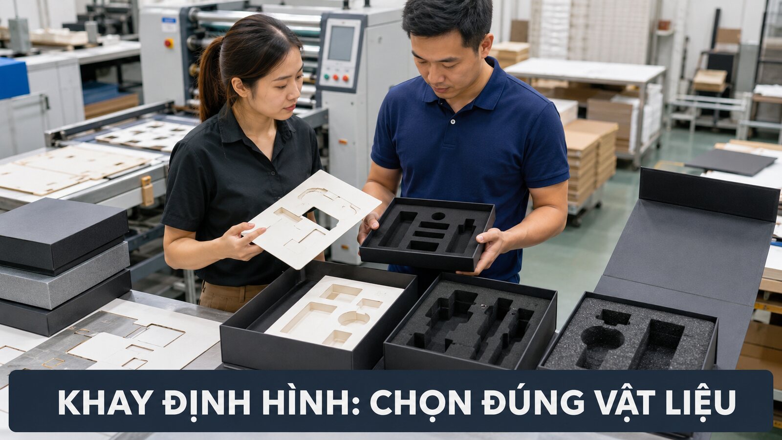Kỹ thuật viên so sánh khay định hình bên trong hộp