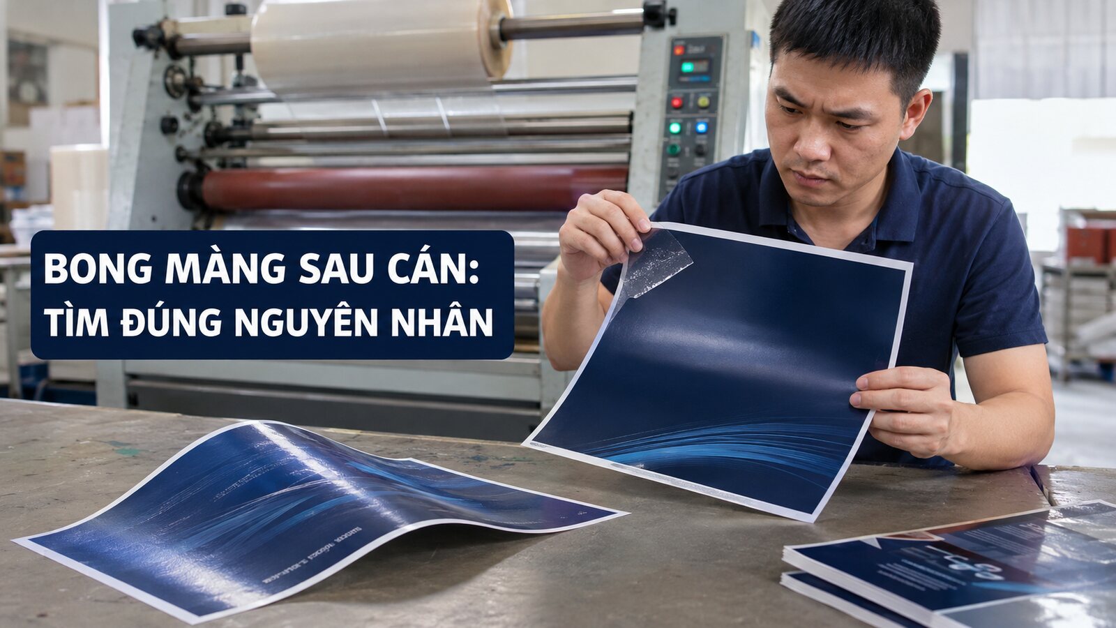 Lỗi bong màng sau cán: Nguyên nhân và cách phòng tránh 1 Kỹ thuật viên kiểm tra lỗi bong màng sau cán