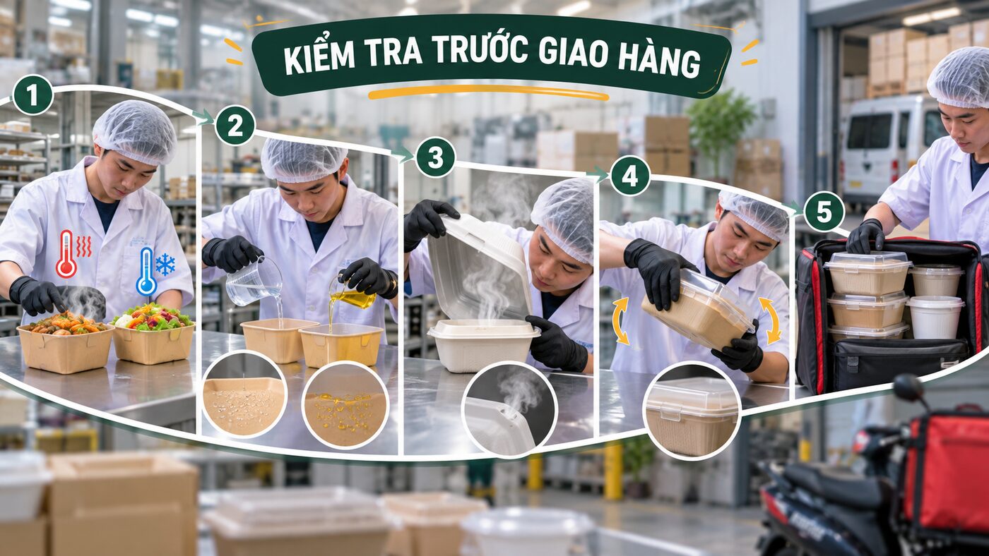 Quy trình kiểm tra hộp đồ ăn mang đi trước giao hàng