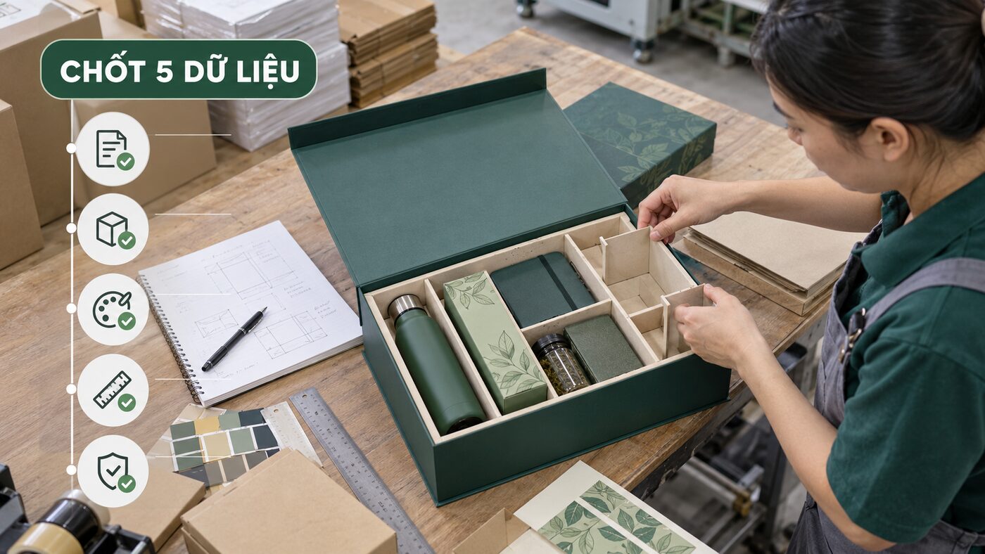 Checklist sản phẩm khay chịu lực vận chuyển và nhận diện cho hộp quà combo