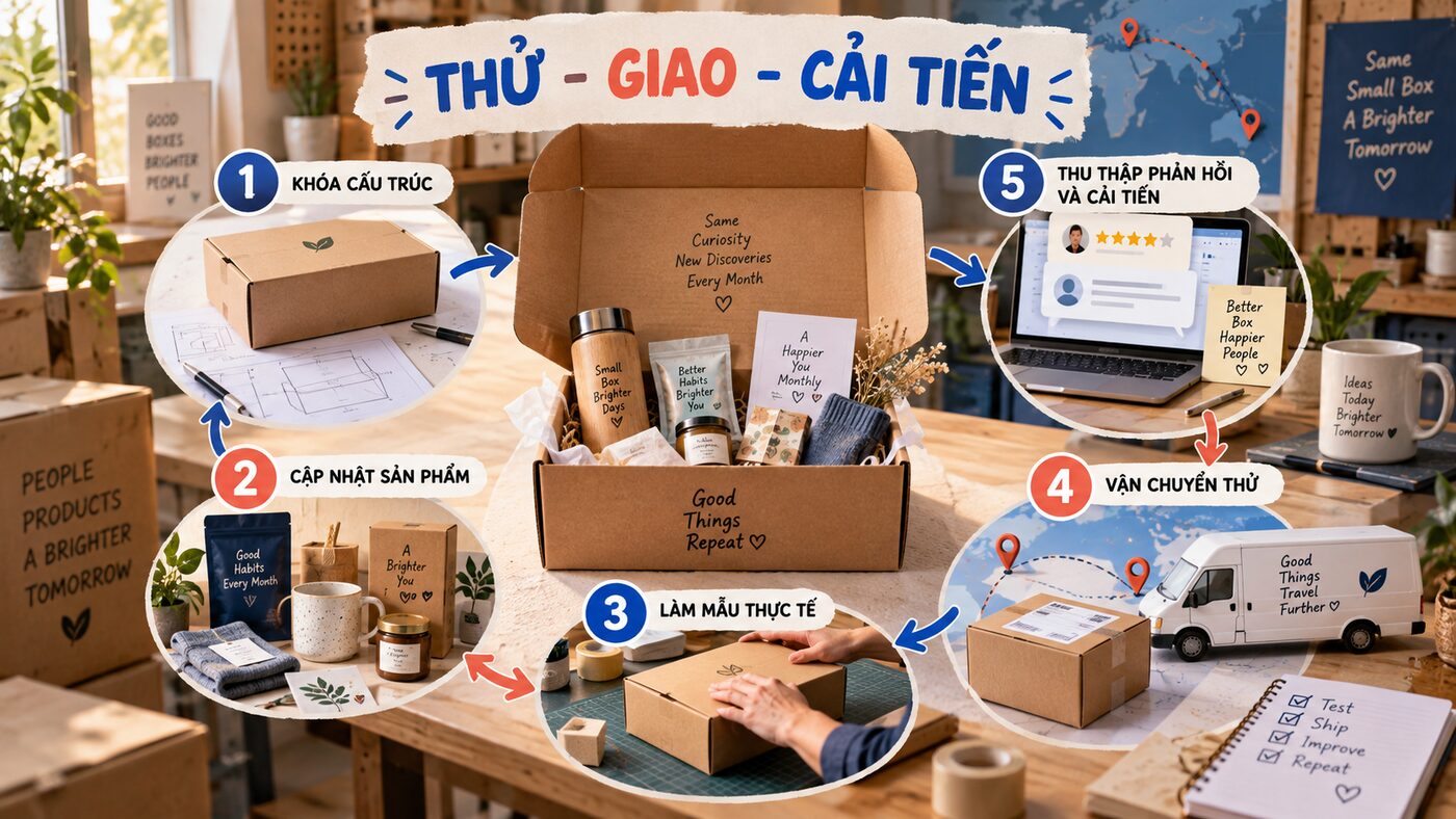 Subscription box: Thiết kế bao bì cho trải nghiệm mở hộp định kỳ 3 Quy trình từng bước thiết kế thử nghiệm và cải tiến hộp định kỳ