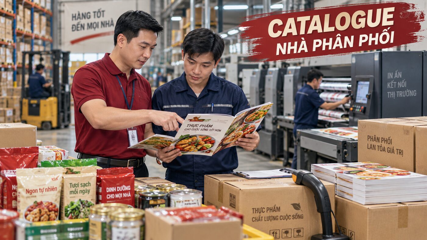Catalogue thực phẩm cho nhà phân phối: Nội dung cần có 1 Quản lý phân phối và kỹ thuật viên xem catalogue thực phẩm trong xưởng in và kho hàng