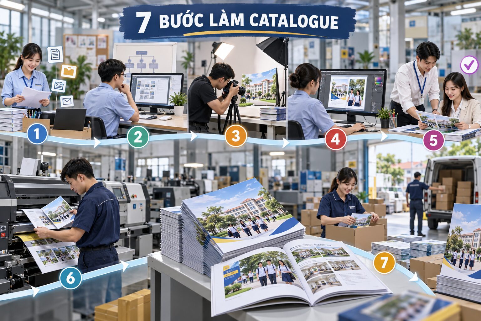 Minh họa từng bước từ gom dữ liệu đến in mẫu catalogue tuyển sinh