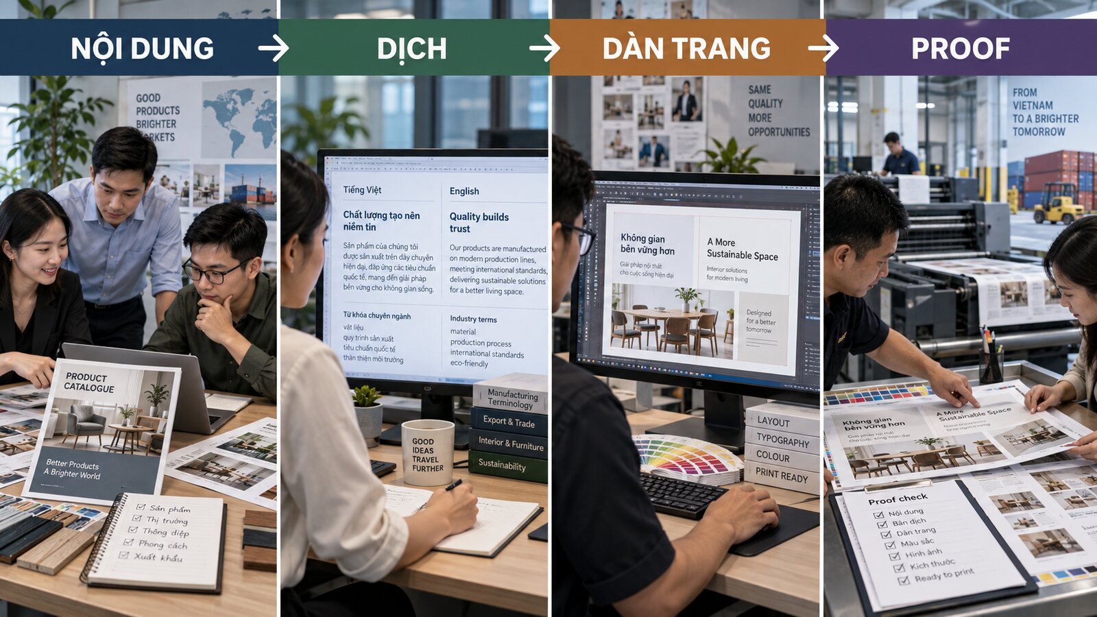 Catalogue song ngữ: Cách dàn trang cho doanh nghiệp xuất khẩu 3 Quy trình làm catalogue song ngữ xuất khẩu