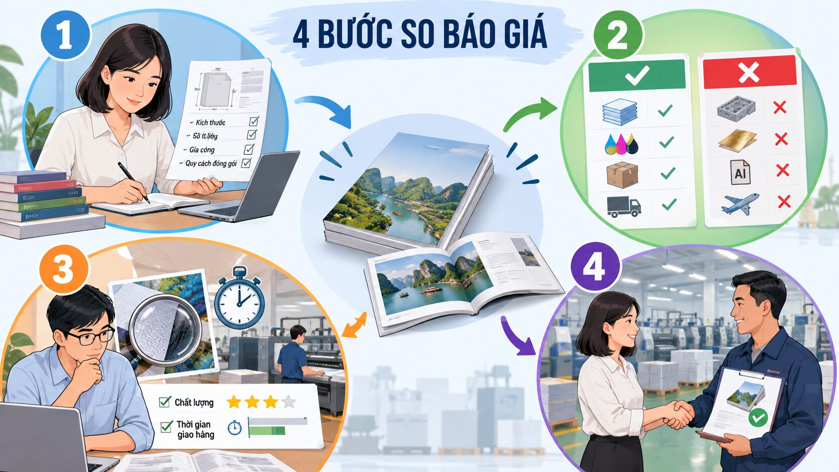 Bốn bước chuẩn hóa bóc tách chấm rủi ro và chọn báo giá xưởng in