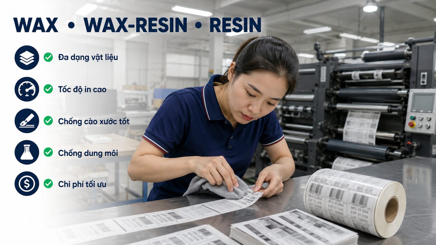 Ribbon wax resin cho tem nhãn: Cách chọn wax, wax-resin và resin 2 Checklist so sánh ribbon wax wax-resin và resin