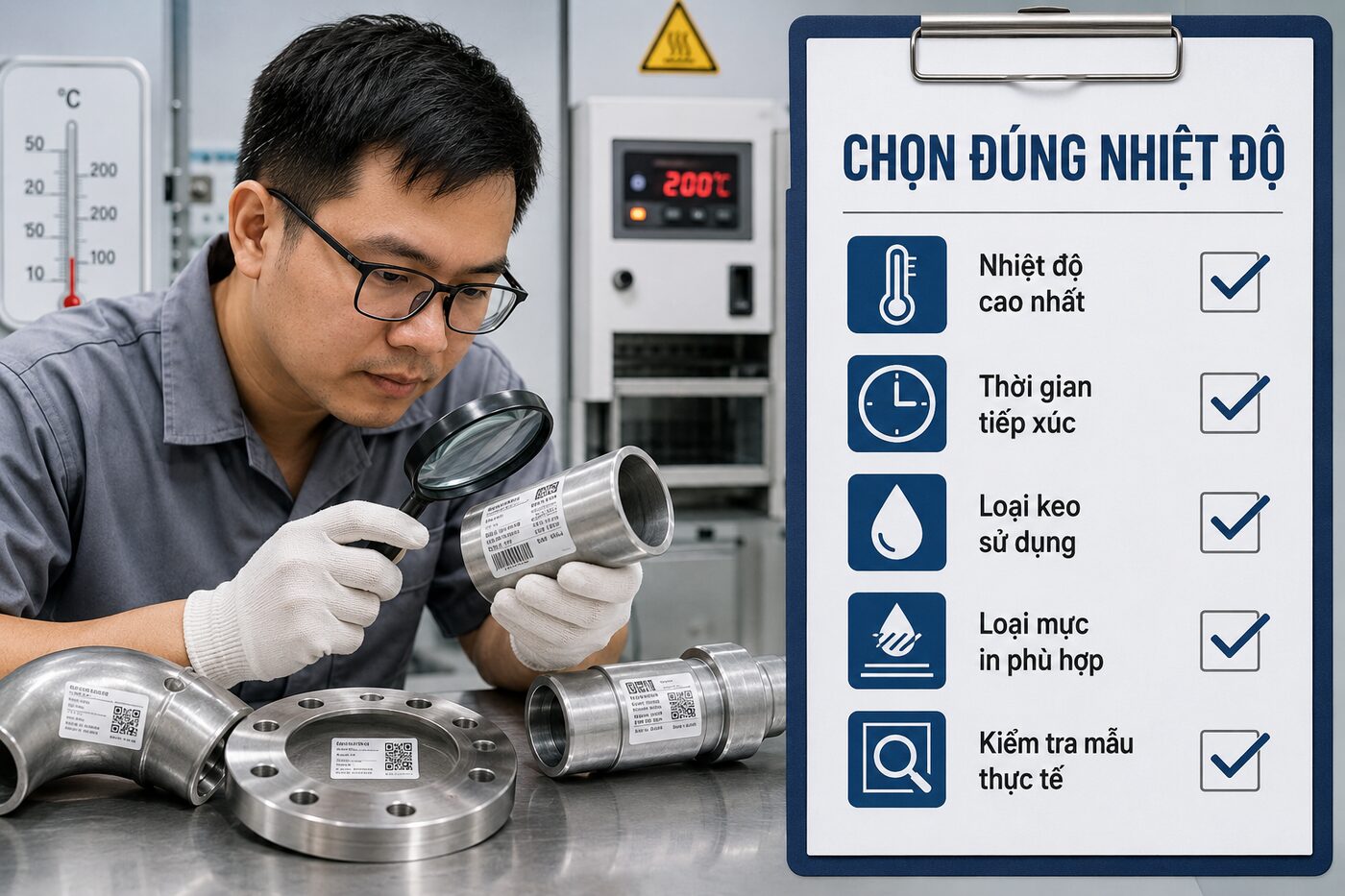 Checklist chọn tem chịu nhiệt theo nhiệt độ keo mực và mẫu thật