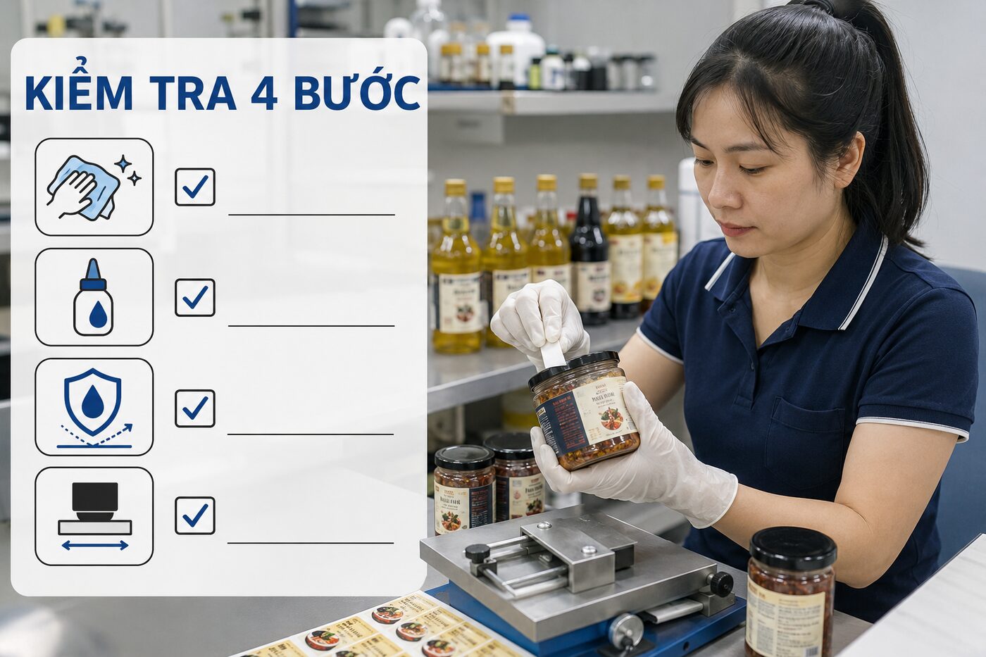 Checklist kiểm tra tem chống dầu trên hũ thực phẩm tại bàn QC