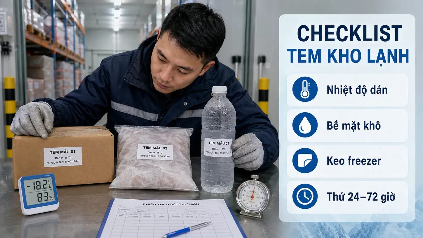 Checklist kiểm tra nhiệt độ dán bề mặt khô keo freezer và thời gian thử