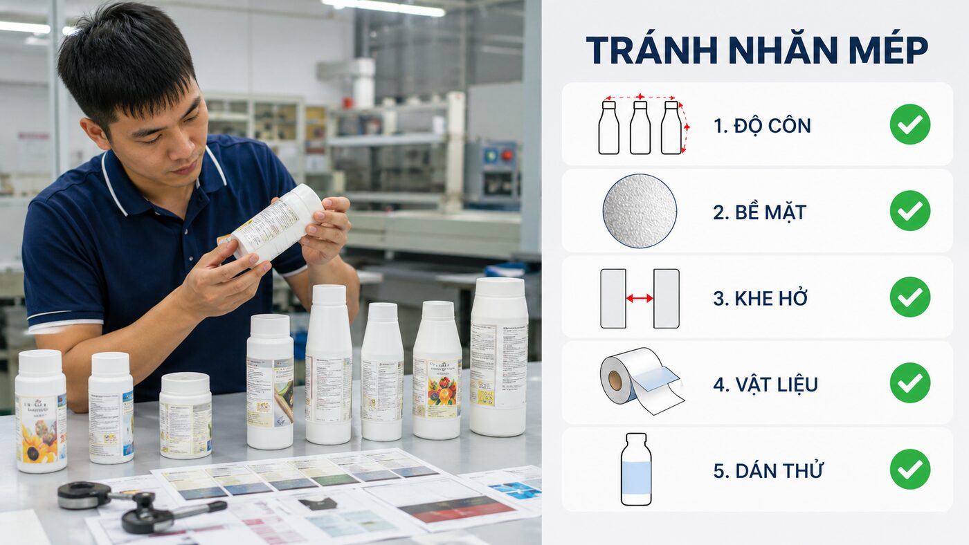Checklist tránh nhăn mép khi dán tem lên chai tròn