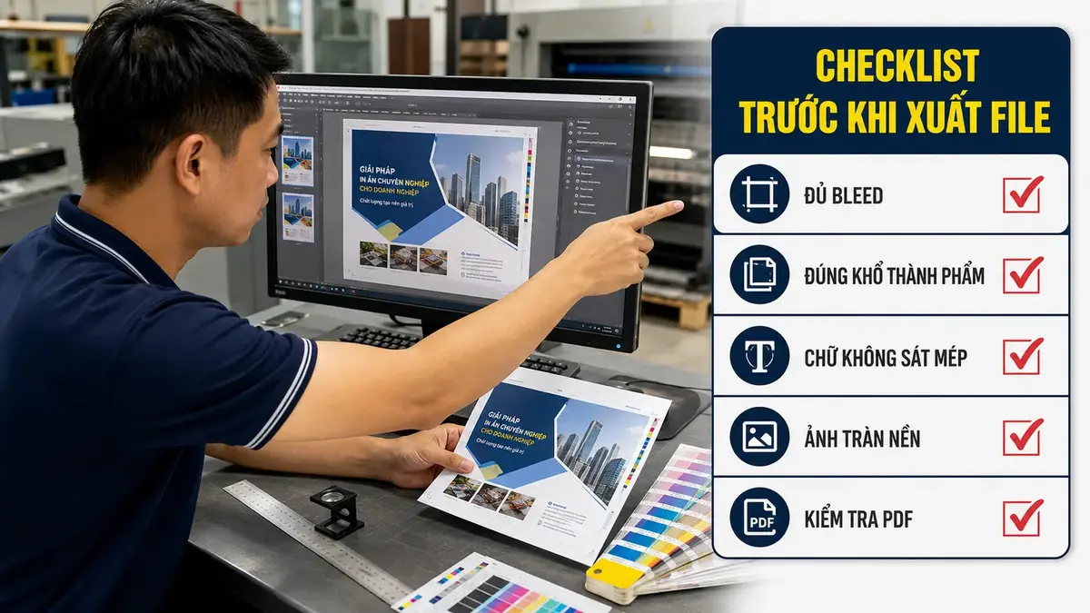 Checklist kiểm tra bleed và khổ thành phẩm trước khi xuất PDF