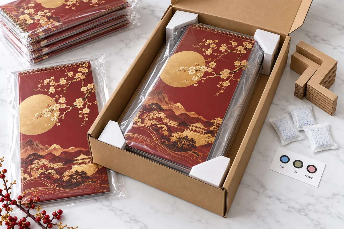 Đóng Gói Lịch Tết Gửi Đi Tỉnh: Chống Móp, Cong Đế, Bung Gáy Và Ẩm Giấy 2 Bao bì chống ẩm và gói hút ẩm bảo vệ lịch Tết khi vận chuyển
