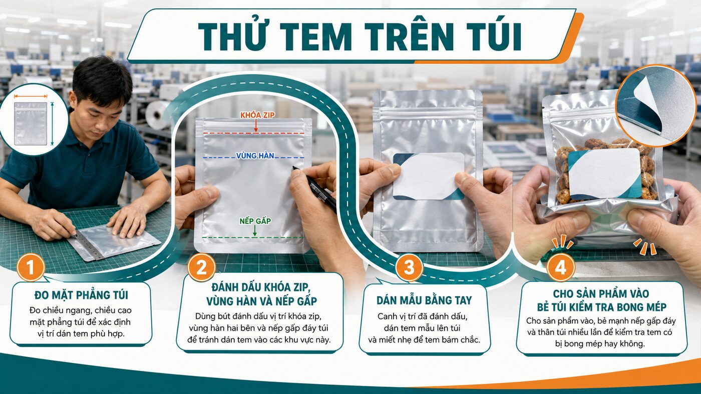 Quy trình thử tem trên túi zipper đã chứa sản phẩm
