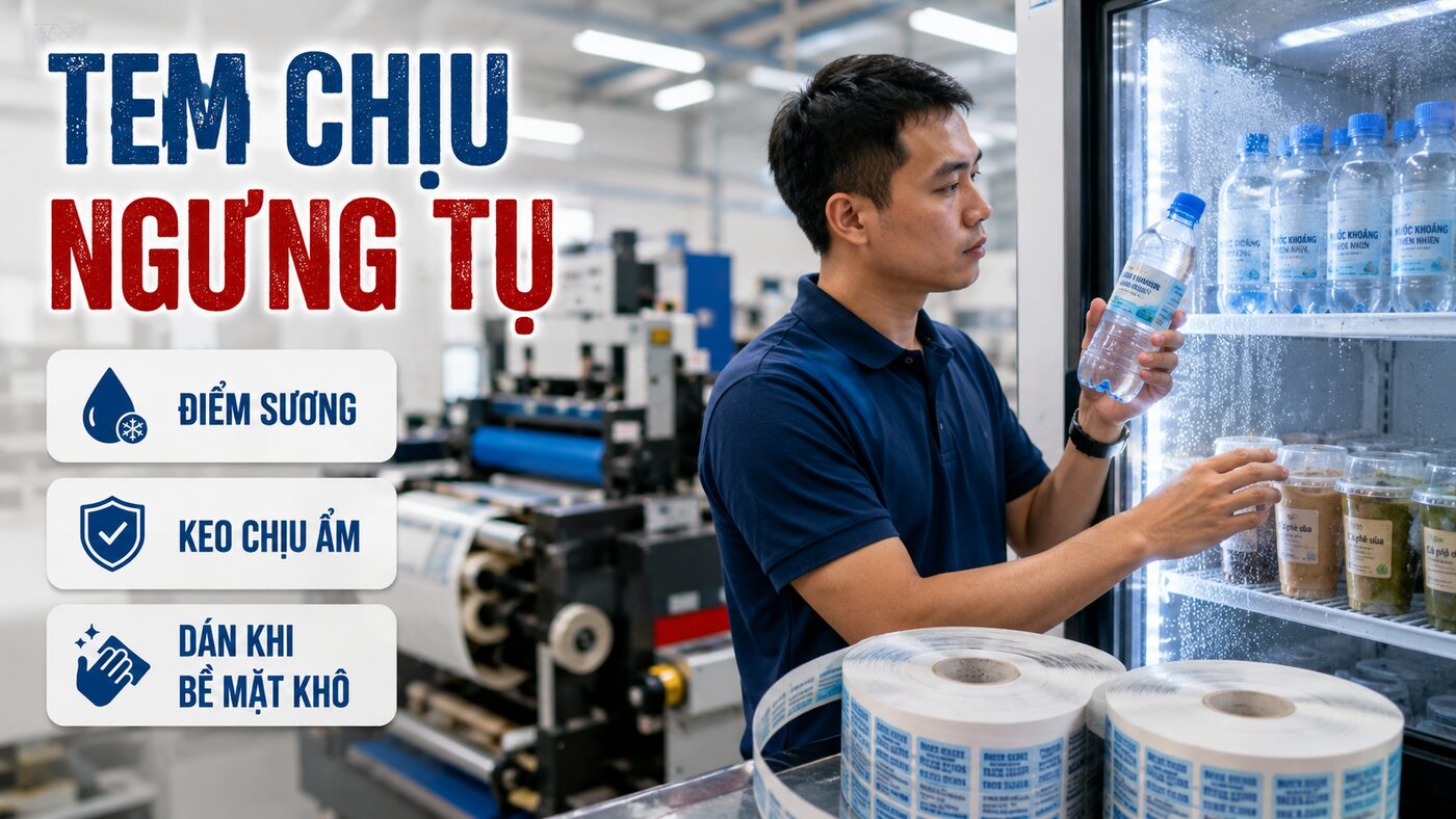 Kỹ thuật viên kiểm tra tem nhãn chịu ngưng tụ nước trên chai lạnh