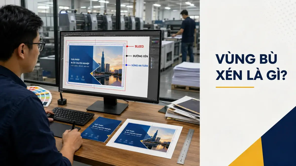 Vùng bù xén trong file in với đường bleed, đường xén và vùng an toàn