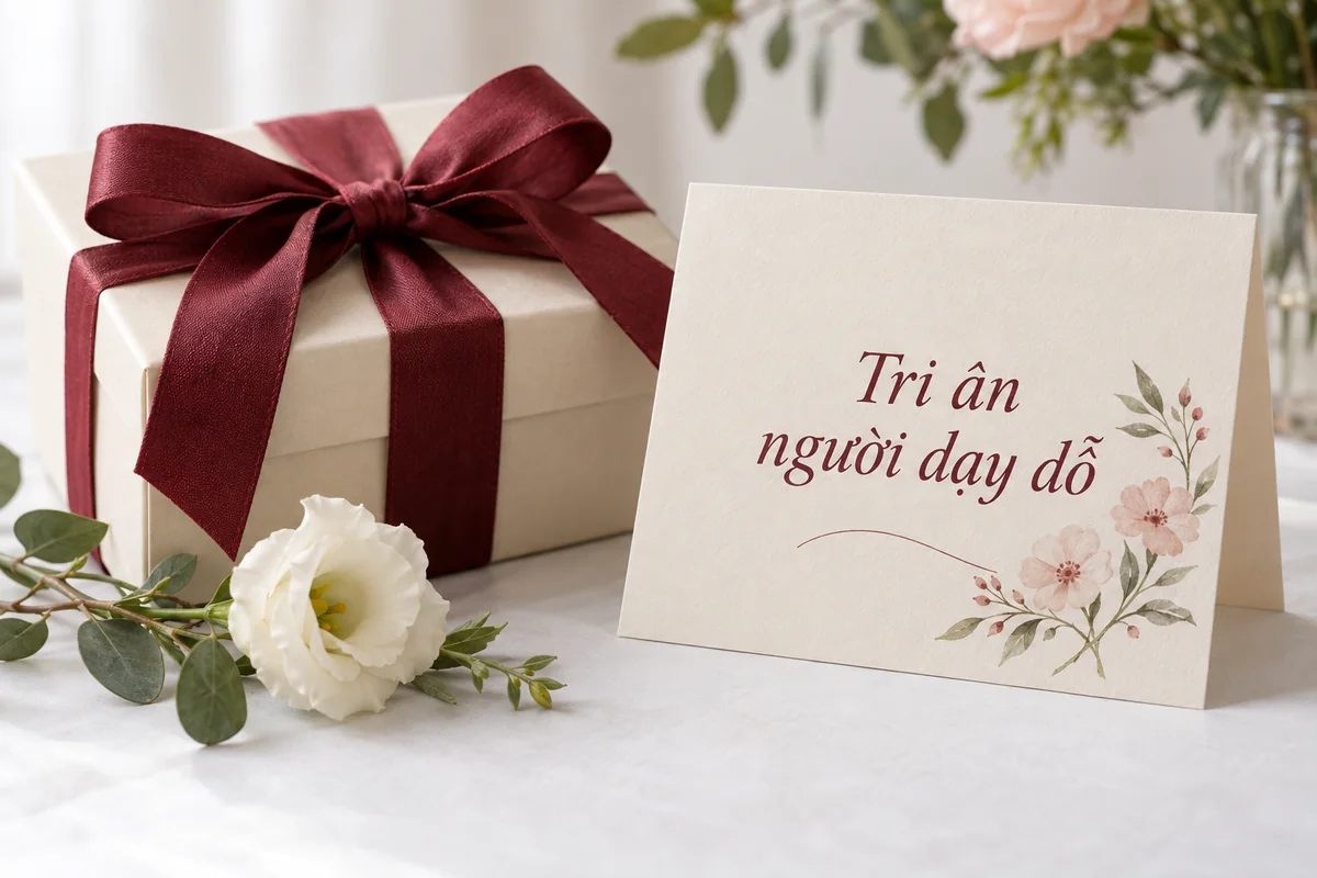 Hộp quà giấy và thiệp 20/10 gửi lời chúc tới cô giáo